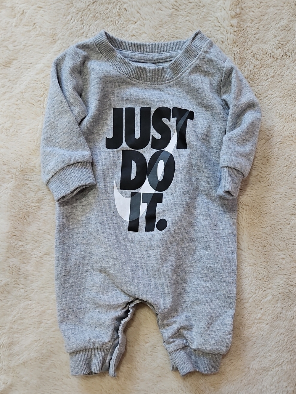 Nike Gray 'Just Do It.' Baby One-Piece Romper